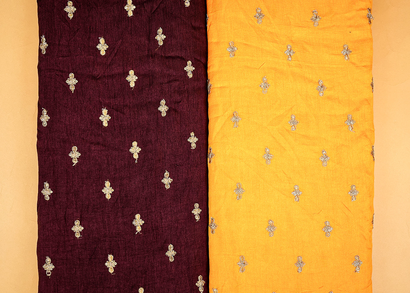Wine Radiance Dola Silk Fabric with All-Over Buti of Zari and Sequins