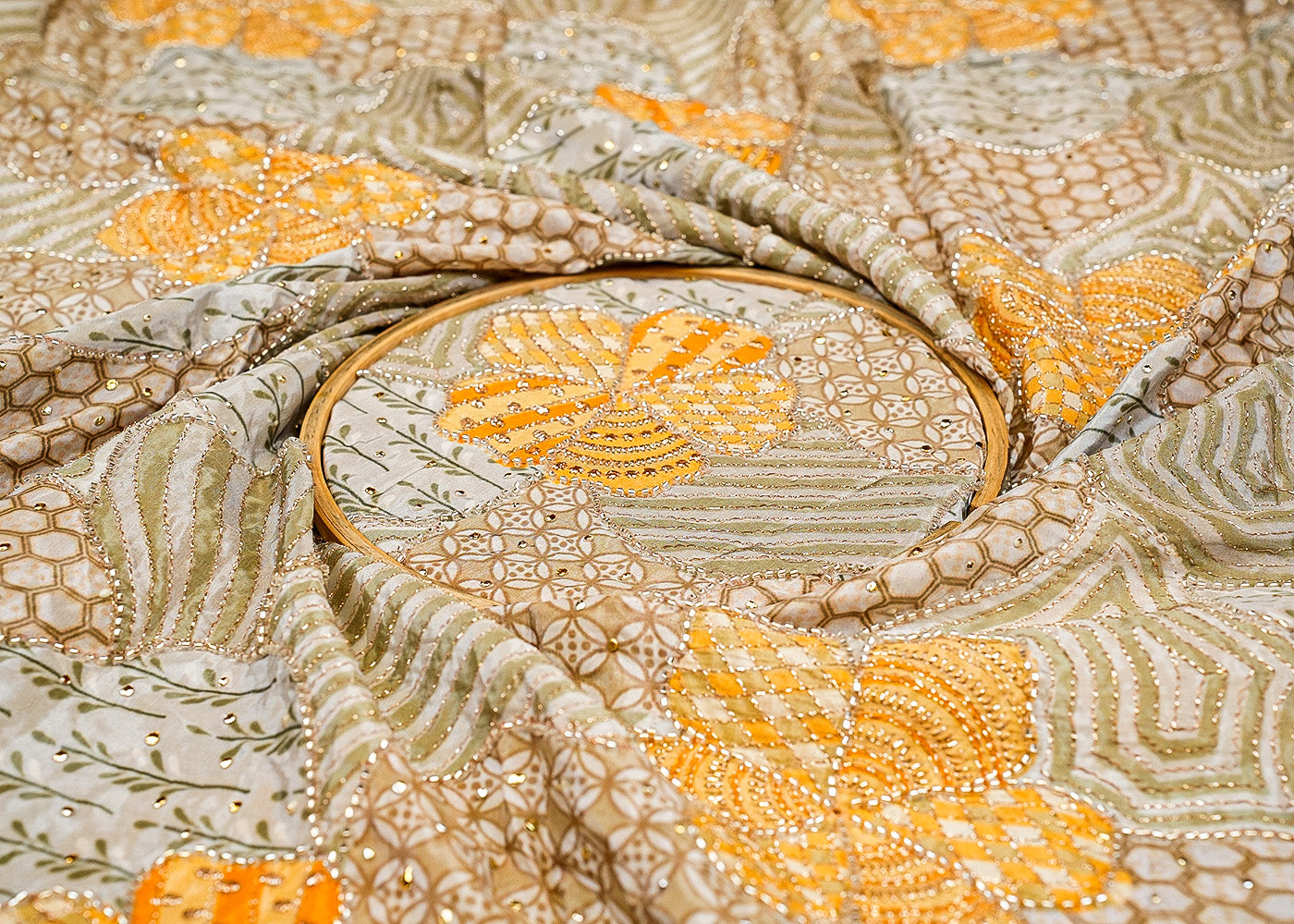 Grey Abstract Opulence Crepe Fabric with Mukesh, Zari, and Katdana Work