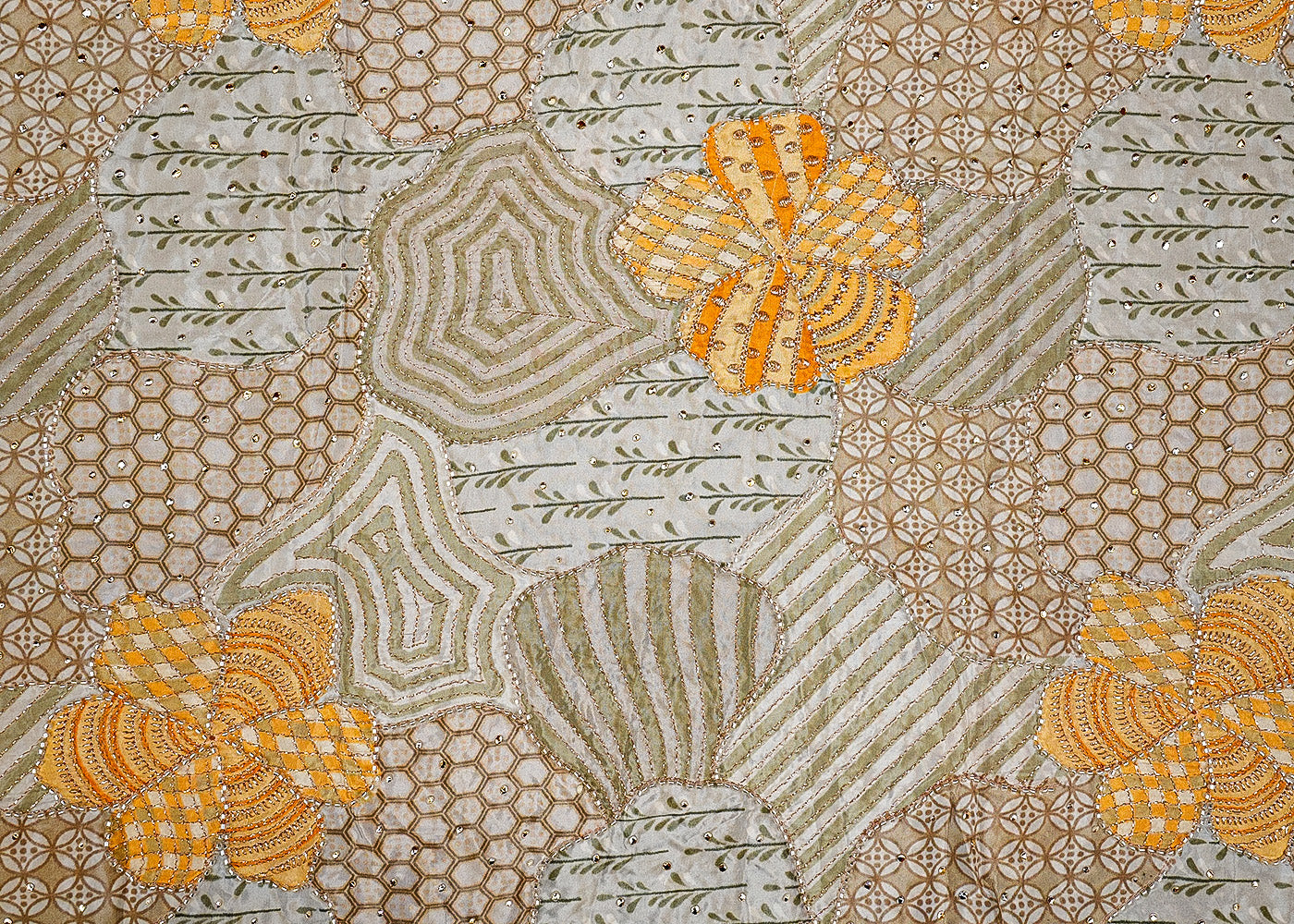 Grey Abstract Opulence Crepe Fabric with Mukesh, Zari, and Katdana Work