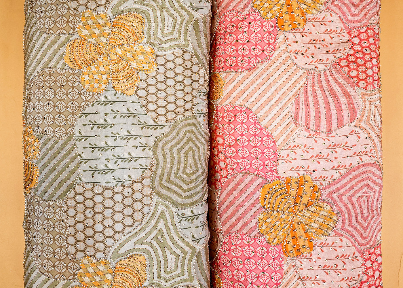 Grey Abstract Opulence Crepe Fabric with Mukesh, Zari, and Katdana Work