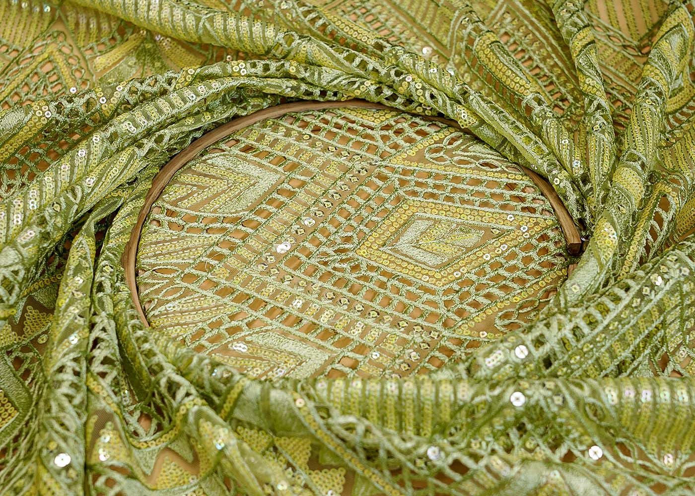 Pista Exquisite Imported Net Fabric with All-Over Cutwork and Sequins