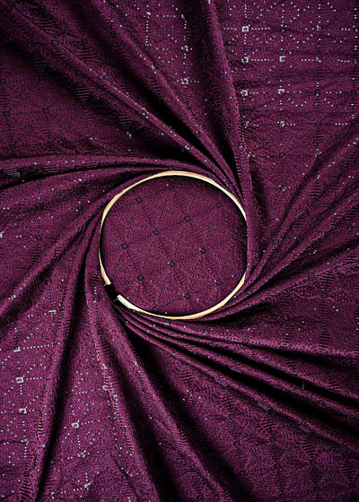 Wine Satin Fabric With All Over Thread And Sequins Work 11964