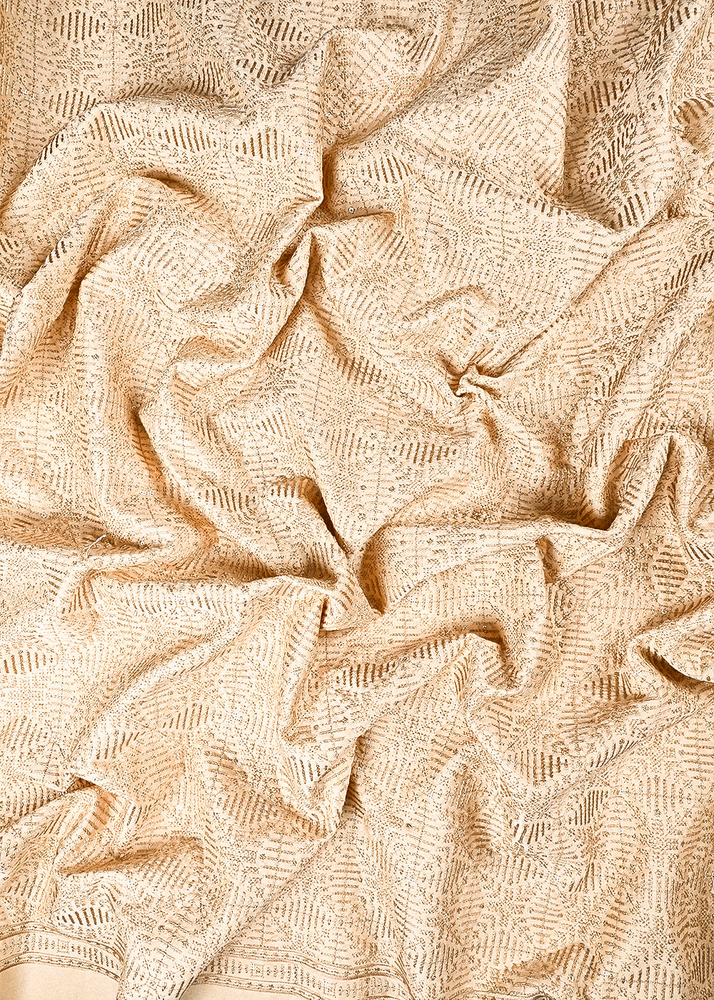Beige Satin Fabric With All Over Thread And Sequins Work 11965