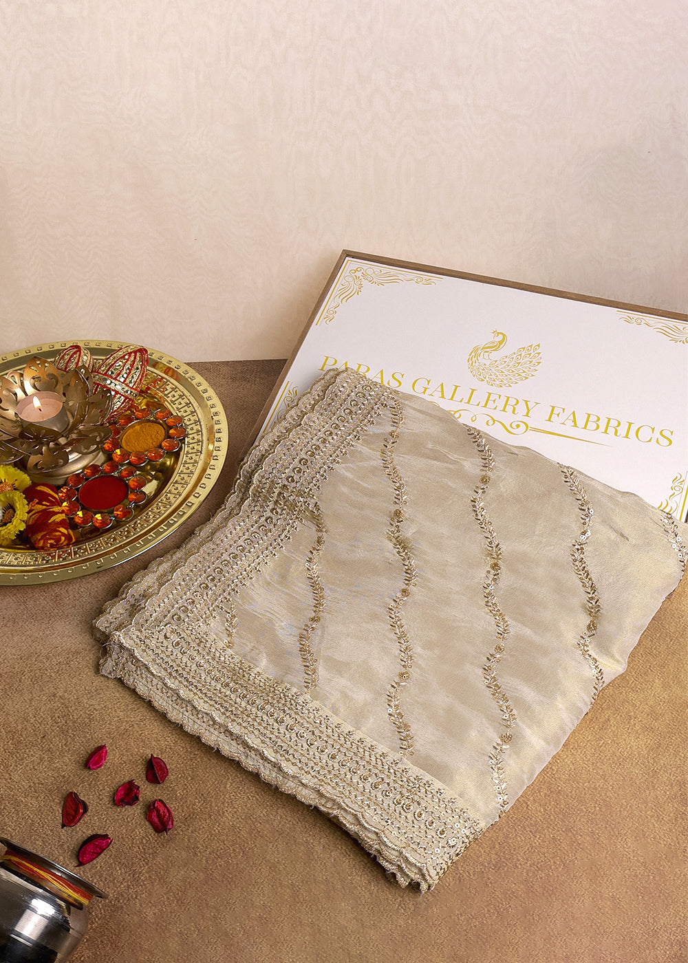 Golden Dyeable Tissue Dupatta With All Over Zari And Sequins Work 11968