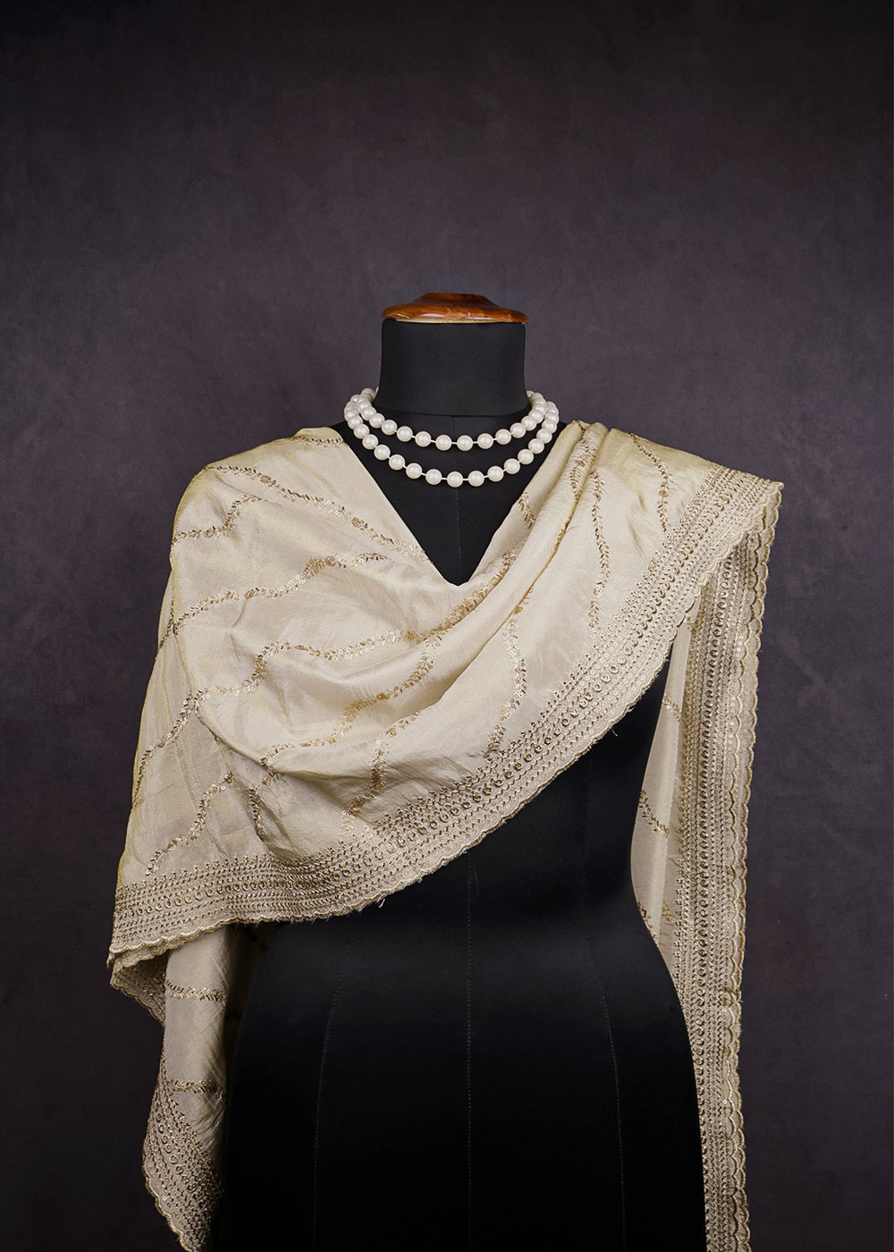 Golden Dyeable Tissue Dupatta With All Over Zari And Sequins Work 11968