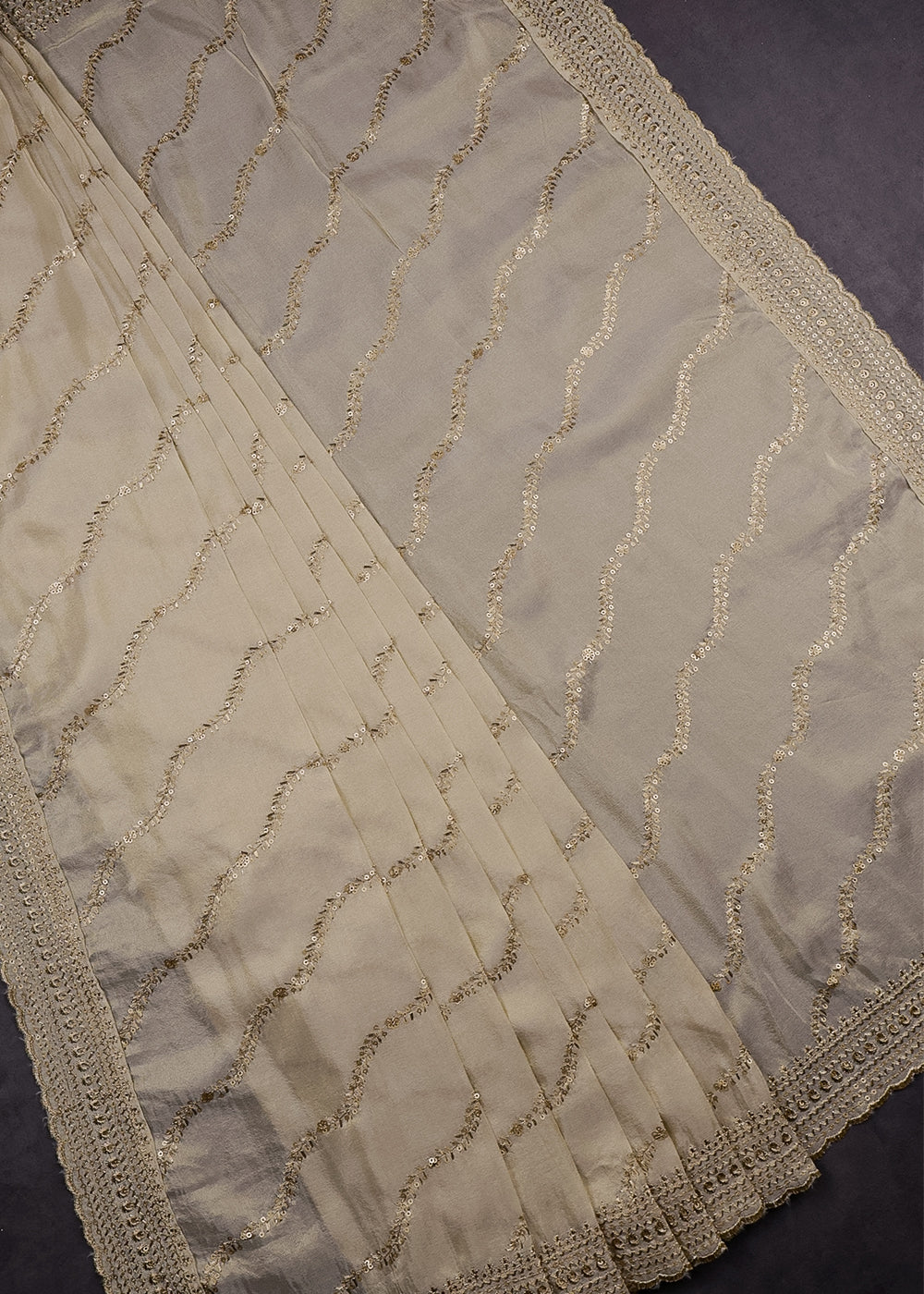 Golden Dyeable Tissue Dupatta With All Over Zari And Sequins Work 11968