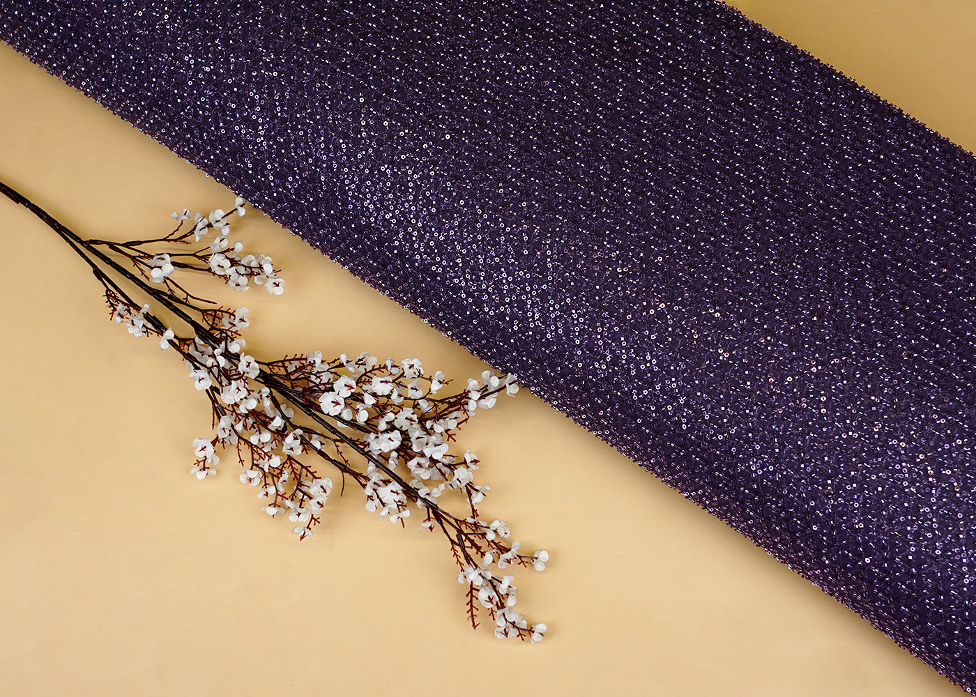 Purple Imported Net with Sequins and Katdana Handwork Embellishments