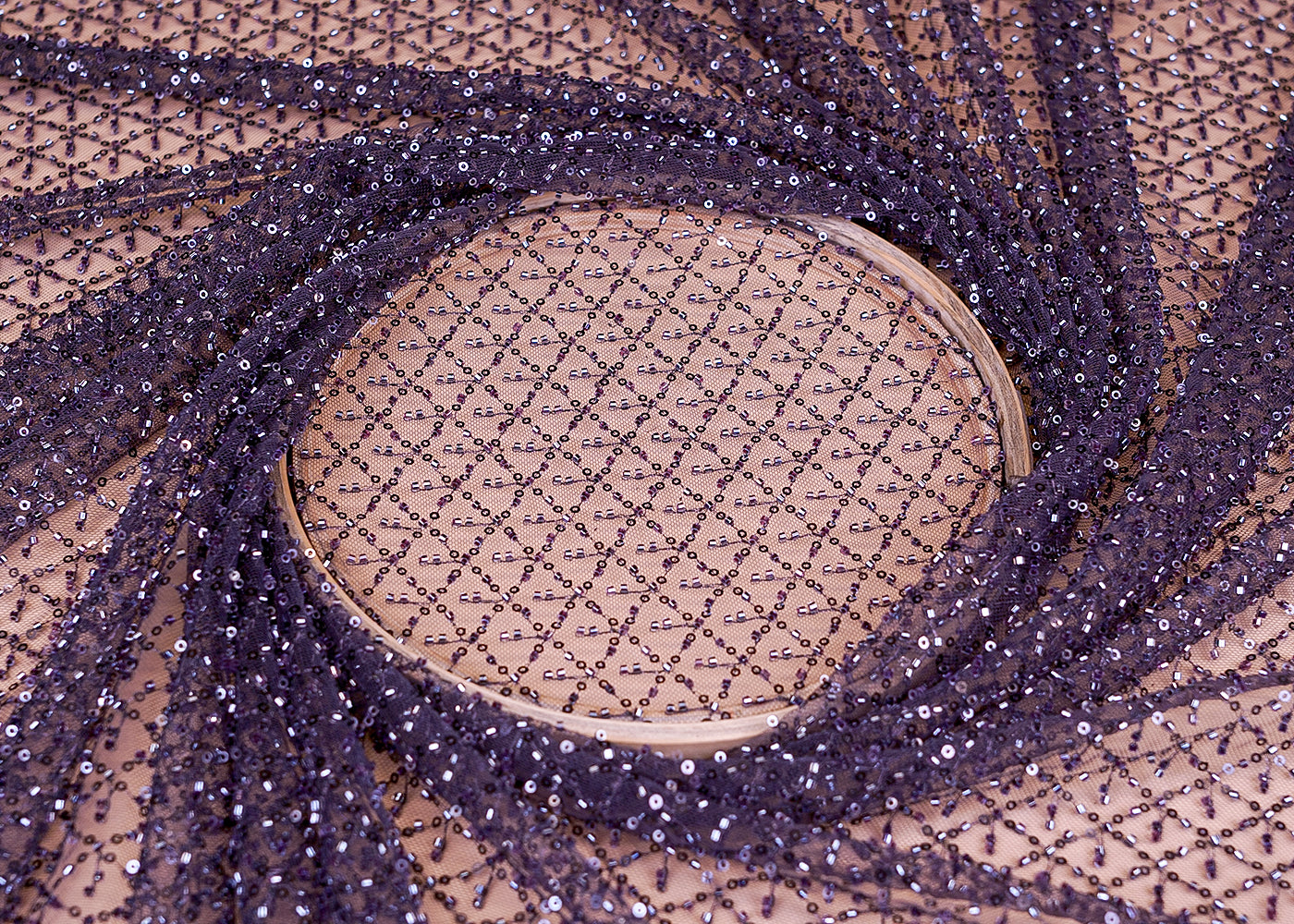 Purple Imported Net with Sequins and Katdana Handwork Embellishments
