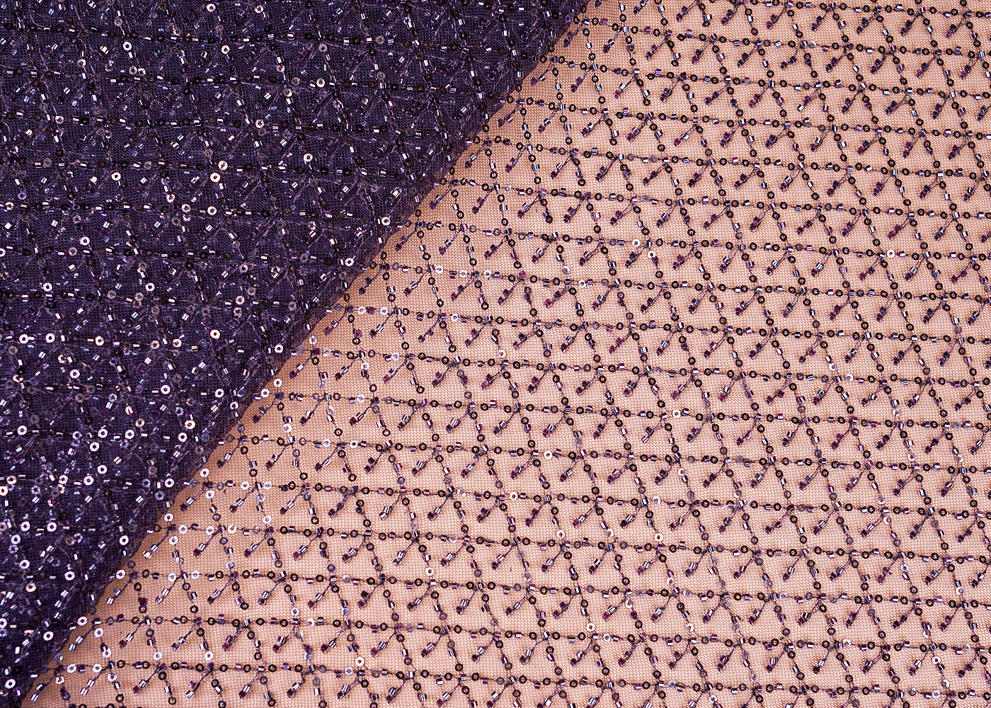 Purple Imported Net with Sequins and Katdana Handwork Embellishments
