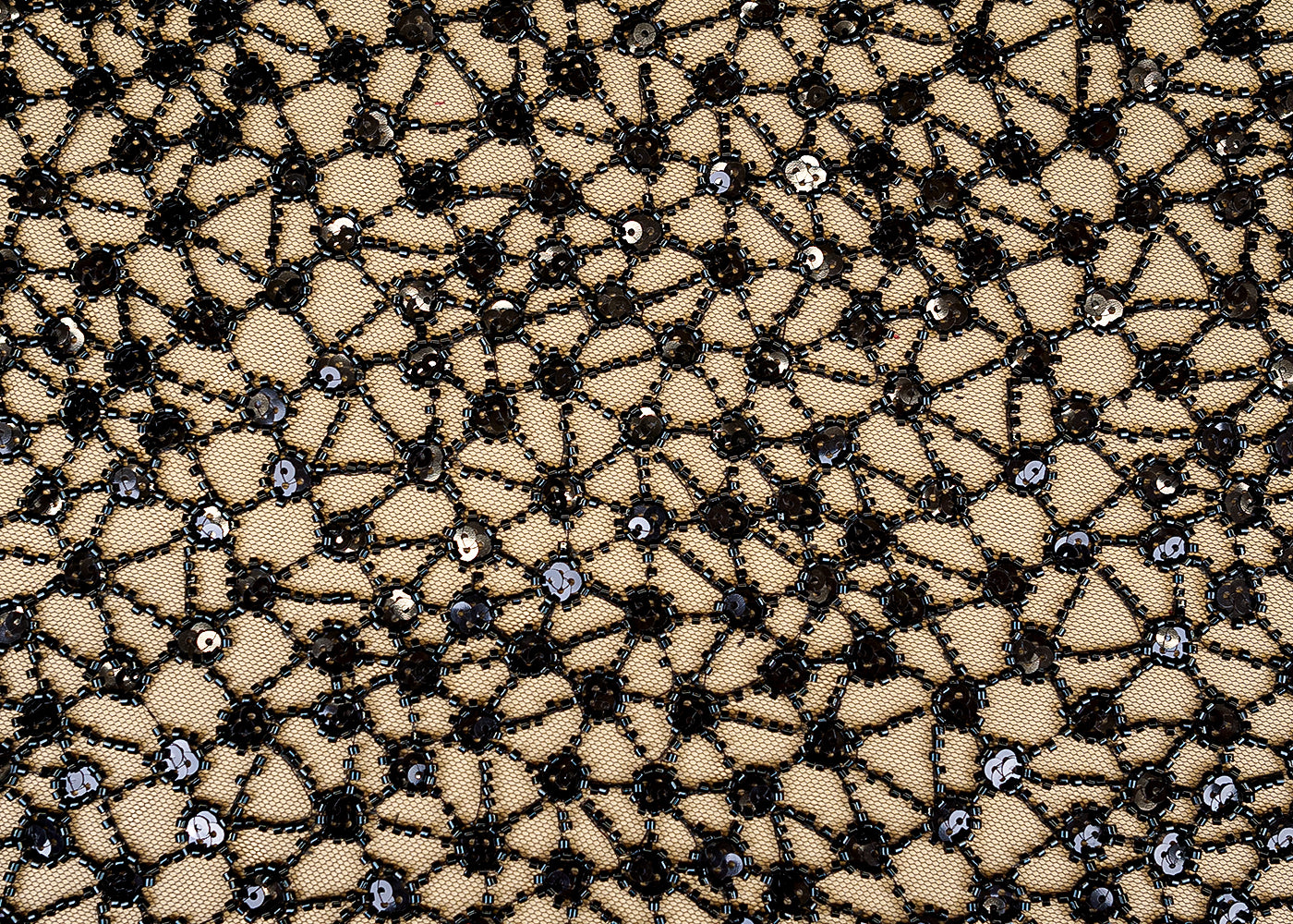 Black Imported Net with Sequins and Beads Handwork Embellishments