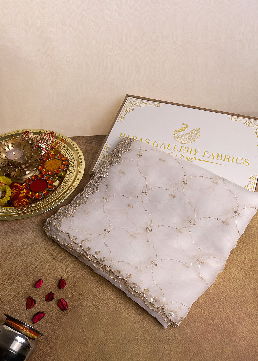 White Dyeable Organza Dupatta With All Over Zari And Sequins Work 12040