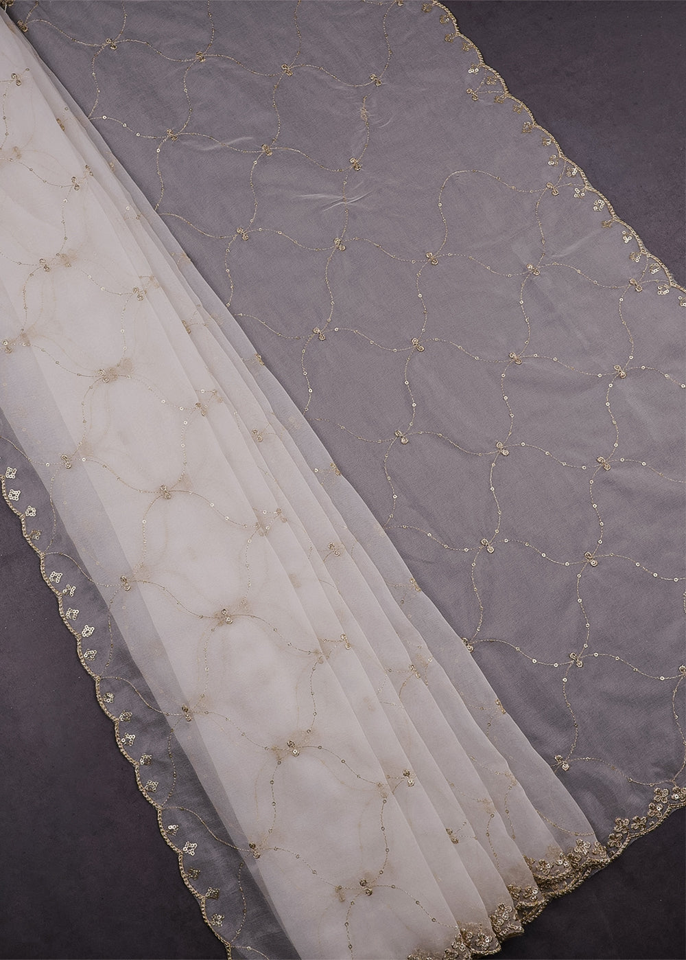 White Dyeable Organza Dupatta With All Over Zari And Sequins Work 12040