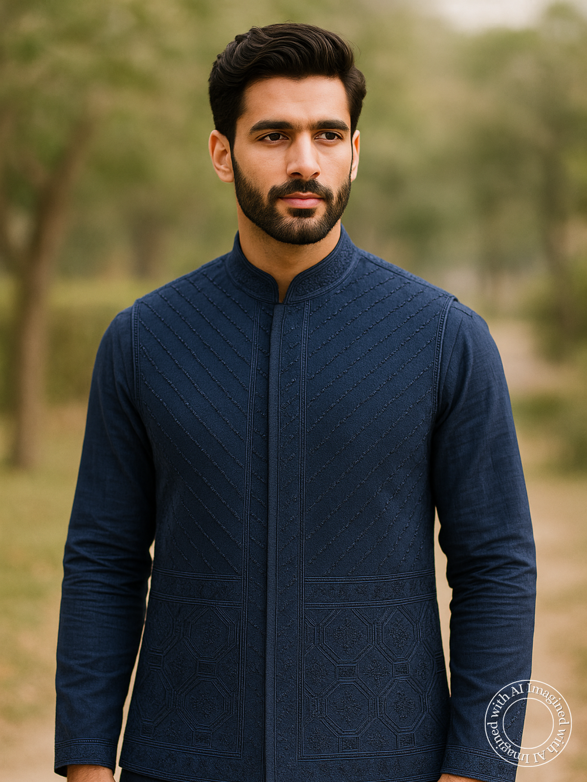 The Riwaayat – Unstitched Navy Blue Nehru Jacket Fabric for Men 12115