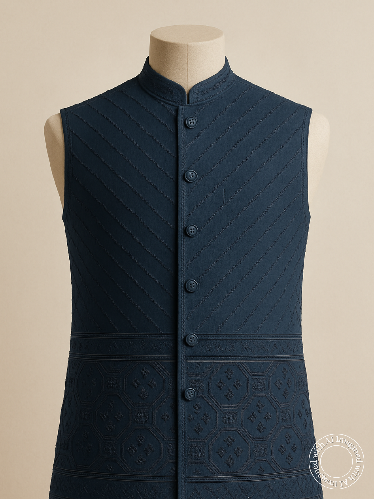 The Riwaayat – Unstitched Navy Blue Nehru Jacket Fabric for Men 12115