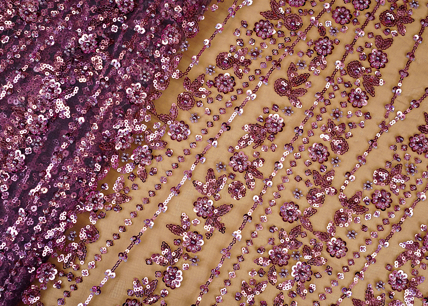 Onion Imported net with floral pattern of kutdana, sequins and pearl work