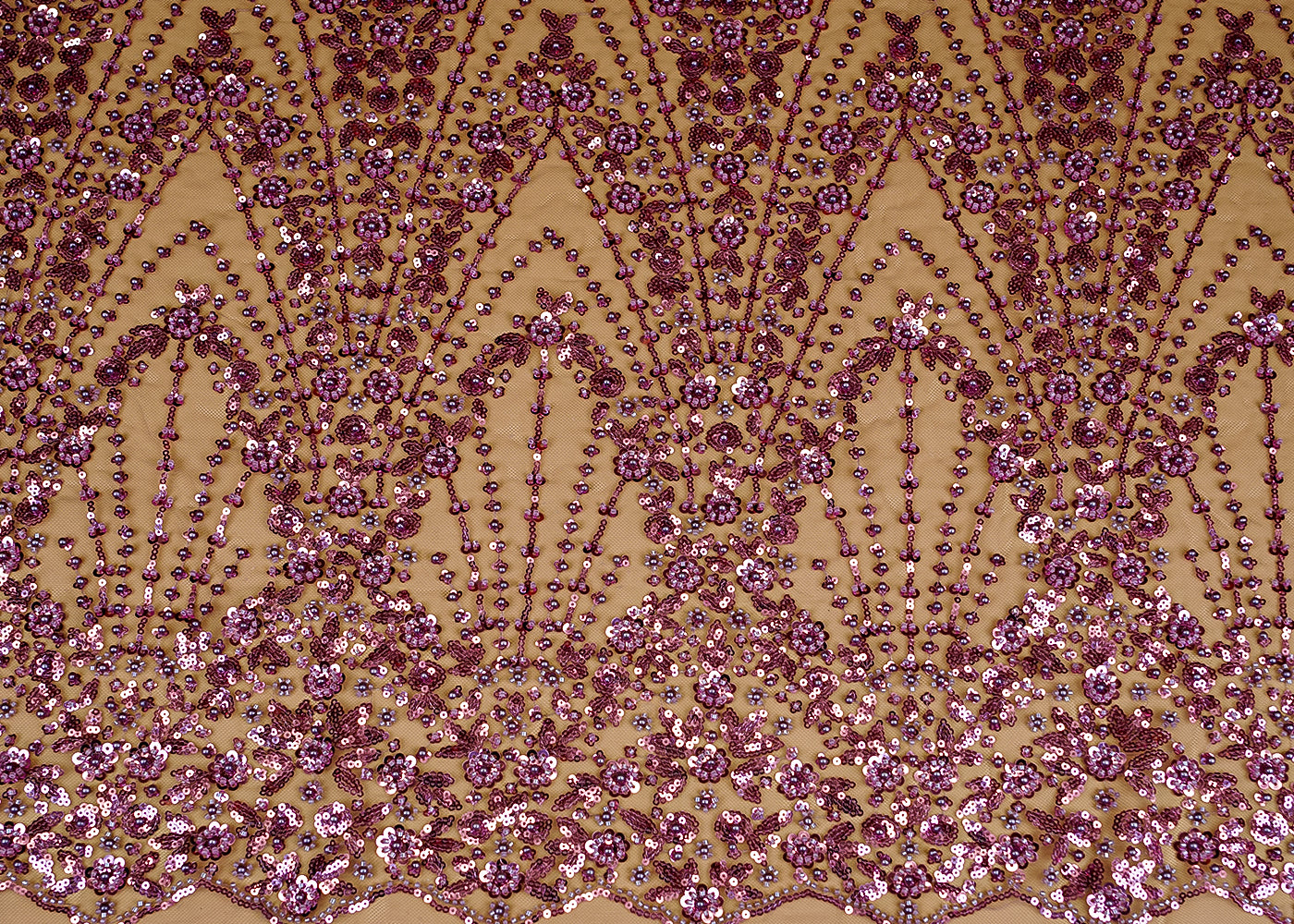 Onion Imported net with floral pattern of kutdana, sequins and pearl work