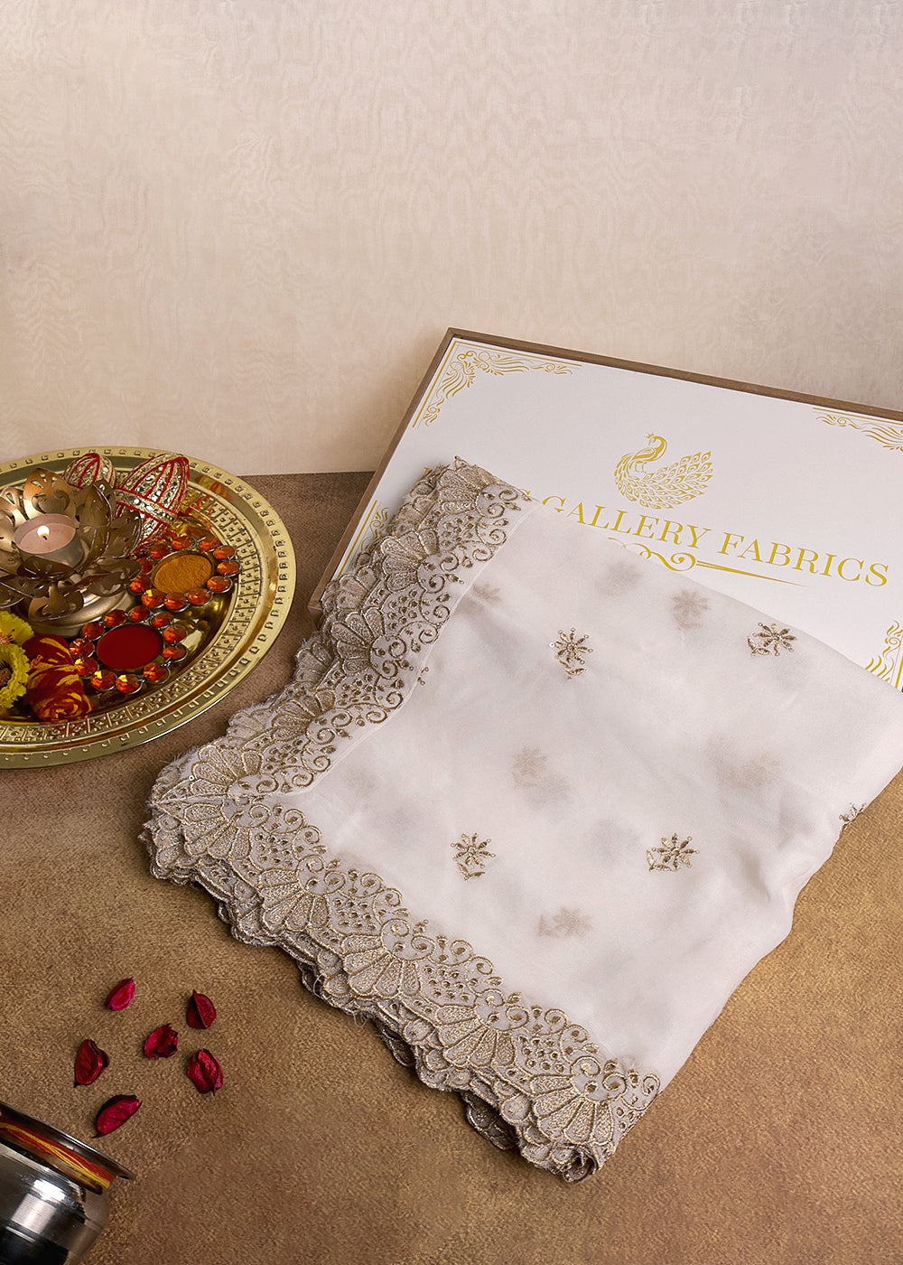 White Dyeable Georgette Dupatta With All Over Zari And Sequins Work 12141