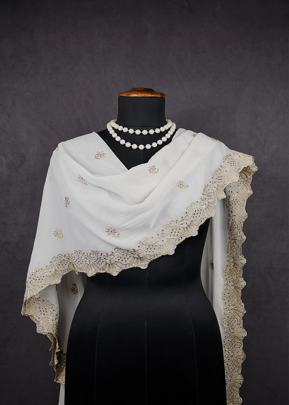 White Dyeable Georgette Dupatta With All Over Zari And Sequins Work 12141