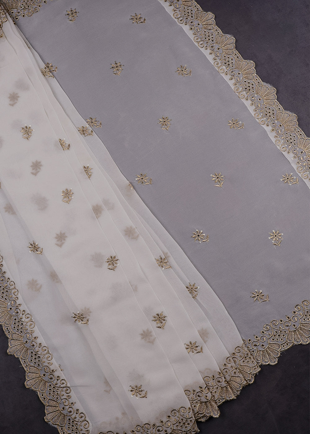 White Dyeable Georgette Dupatta With All Over Zari And Sequins Work 12141