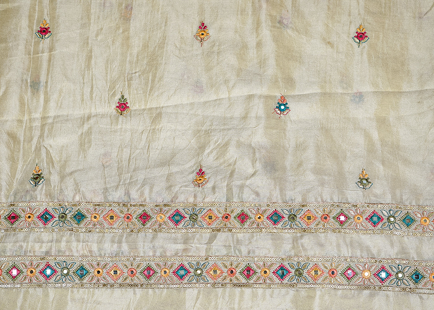 Tissue Dupatta with Sequins Buti & Intricate Thread Embroidery – Paras Gallery Fabrics