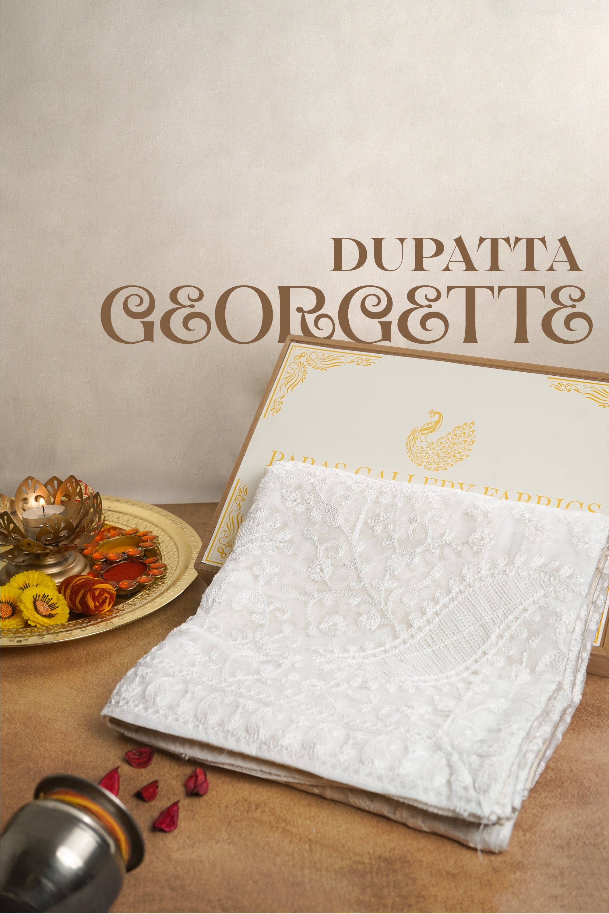 White Dyeable Georgette Dupatta With All Over Thread Work 12172