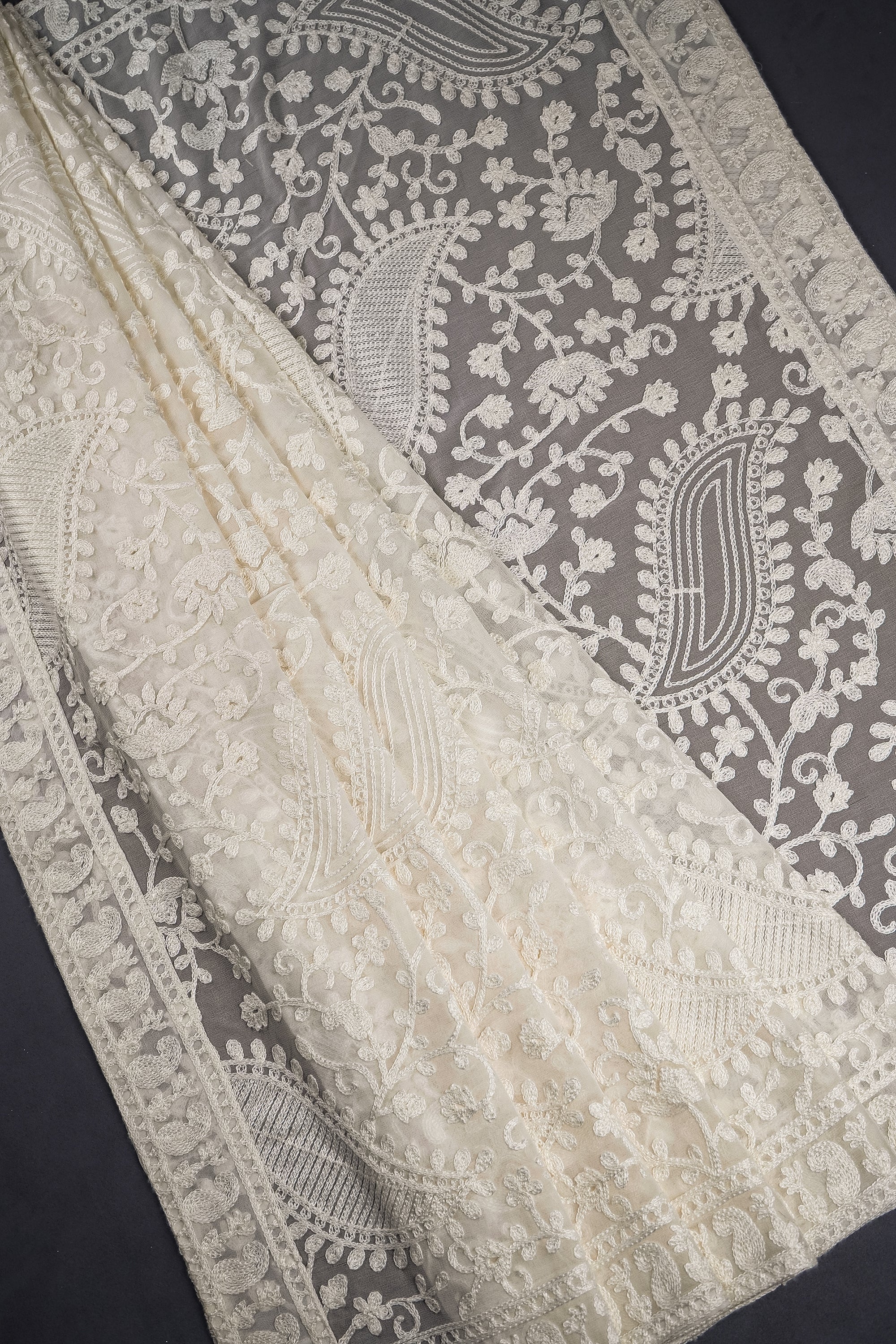 White Dyeable Georgette Dupatta With All Over Thread Work 12172