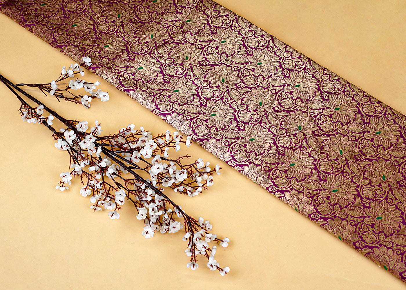 Beautiful Purple Banarasi Brocade with Floral Golden Handloom