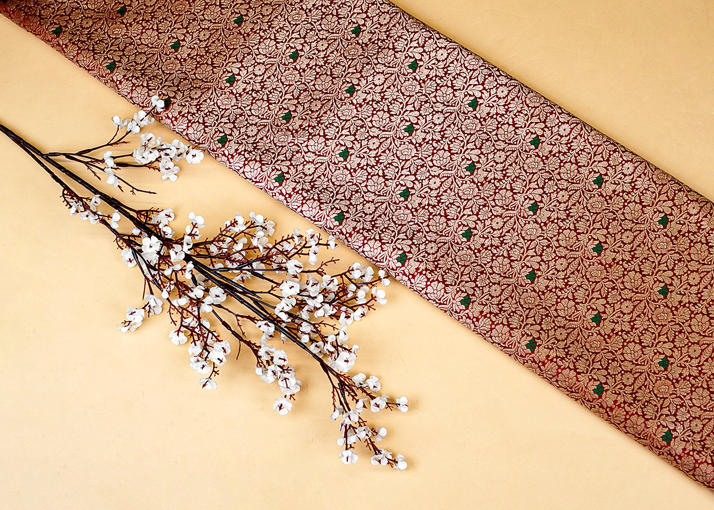 Beautiful Maroon Banarasi Brocade with Floral Silver Handloom