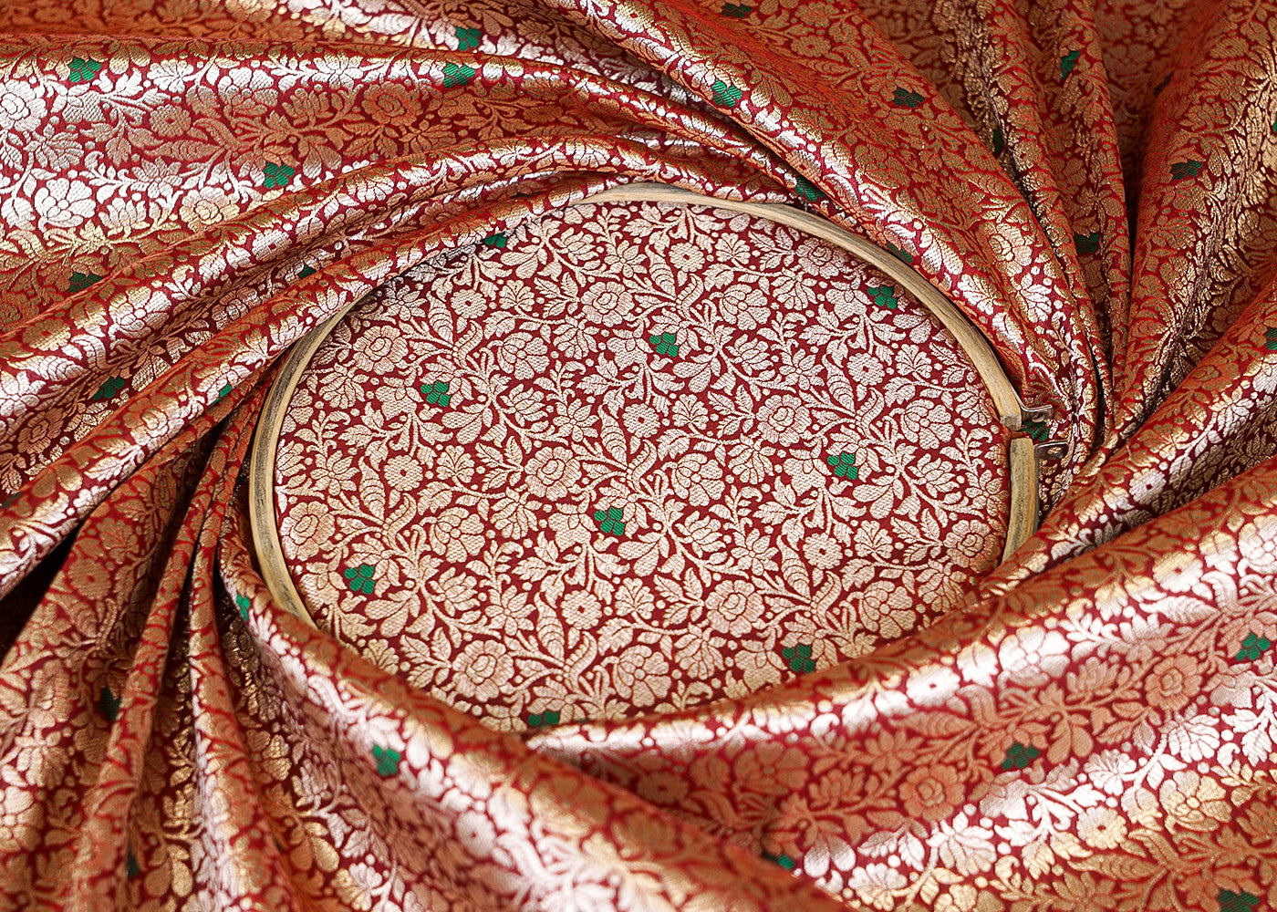 Beautiful Maroon Banarasi Brocade with Floral Silver Handloom
