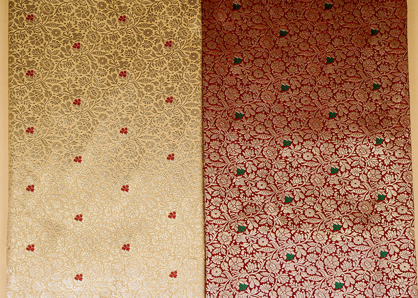 Beautiful Maroon Banarasi Brocade with Floral Silver Handloom