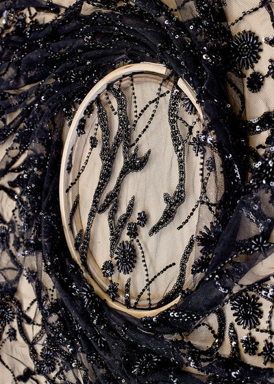 Black Imported Net Fabric with All Over Katdana, Bead, and Sequins Work 12207
