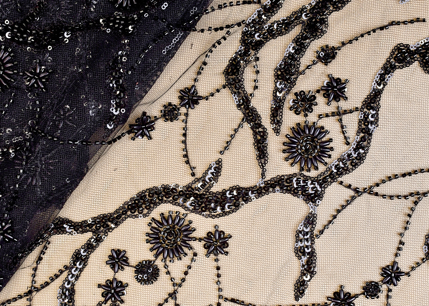 Black Imported Net Fabric with All Over Katdana, Bead, and Sequins Work 12207