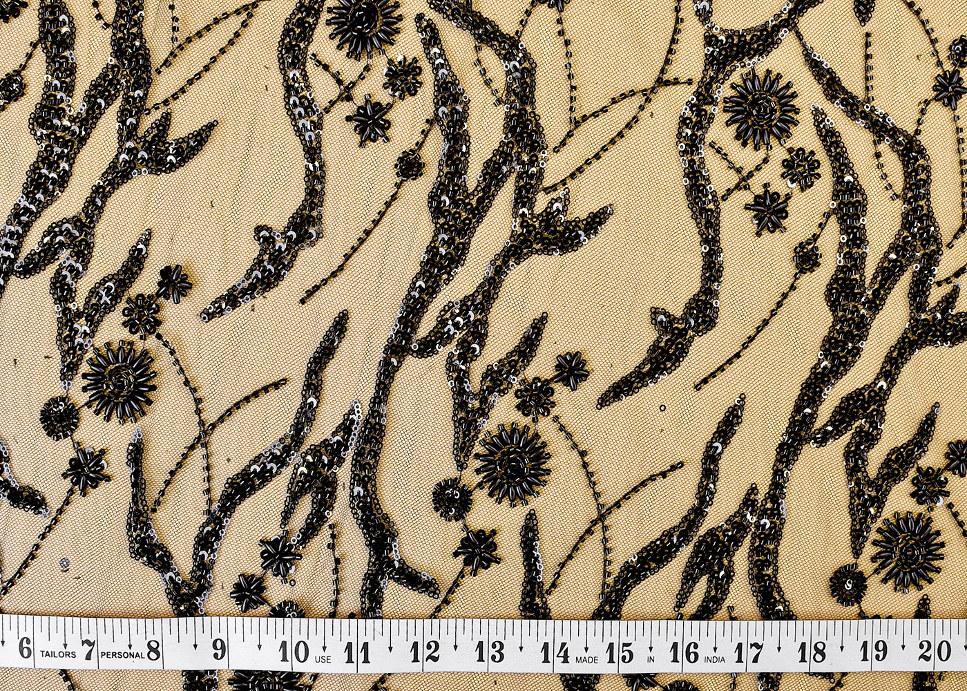 Black Imported Net Fabric with All Over Katdana, Bead, and Sequins Work 12207