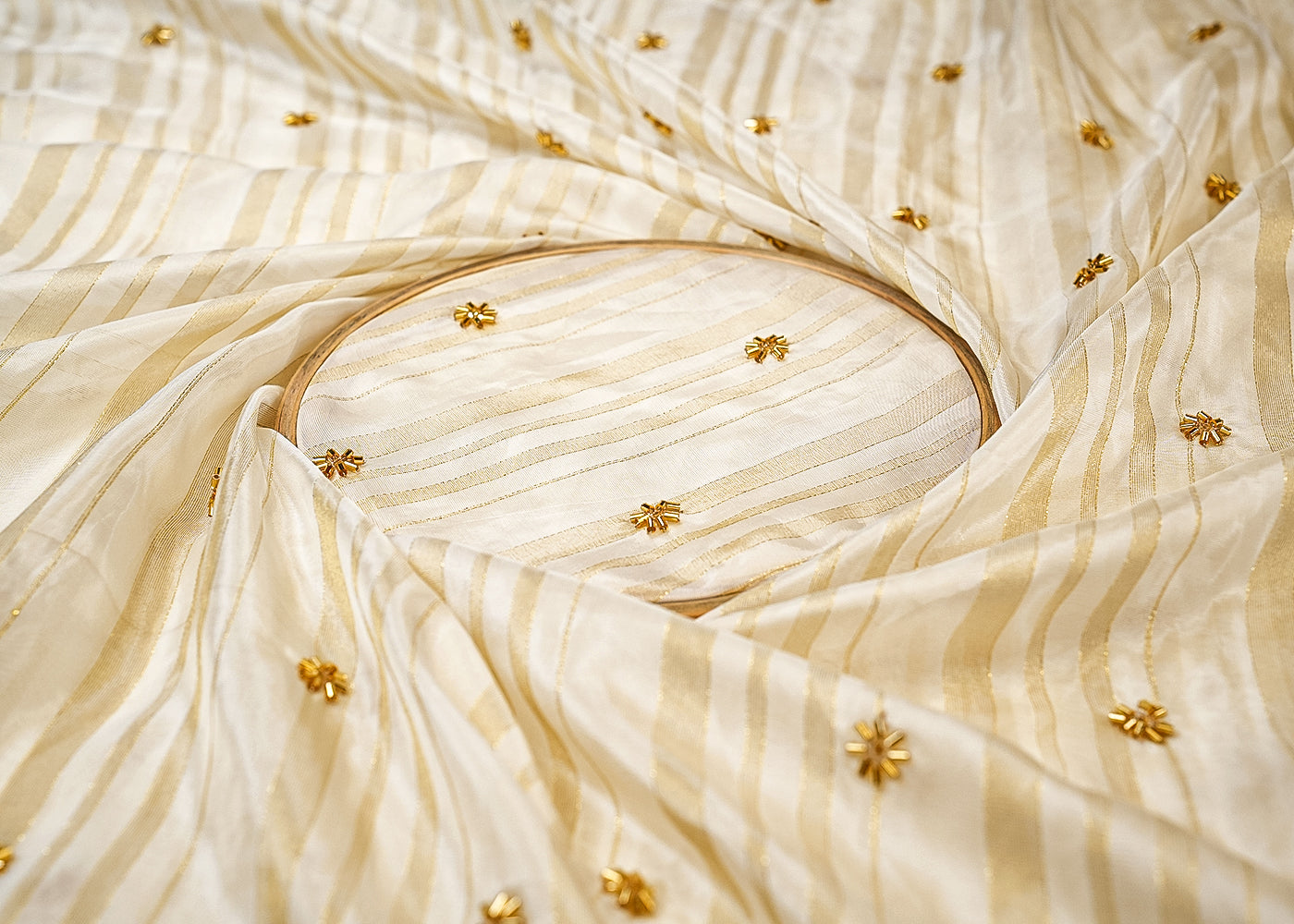 Elegant Organza Tissue Fabric with All-Over Buti of Sequins and Beads