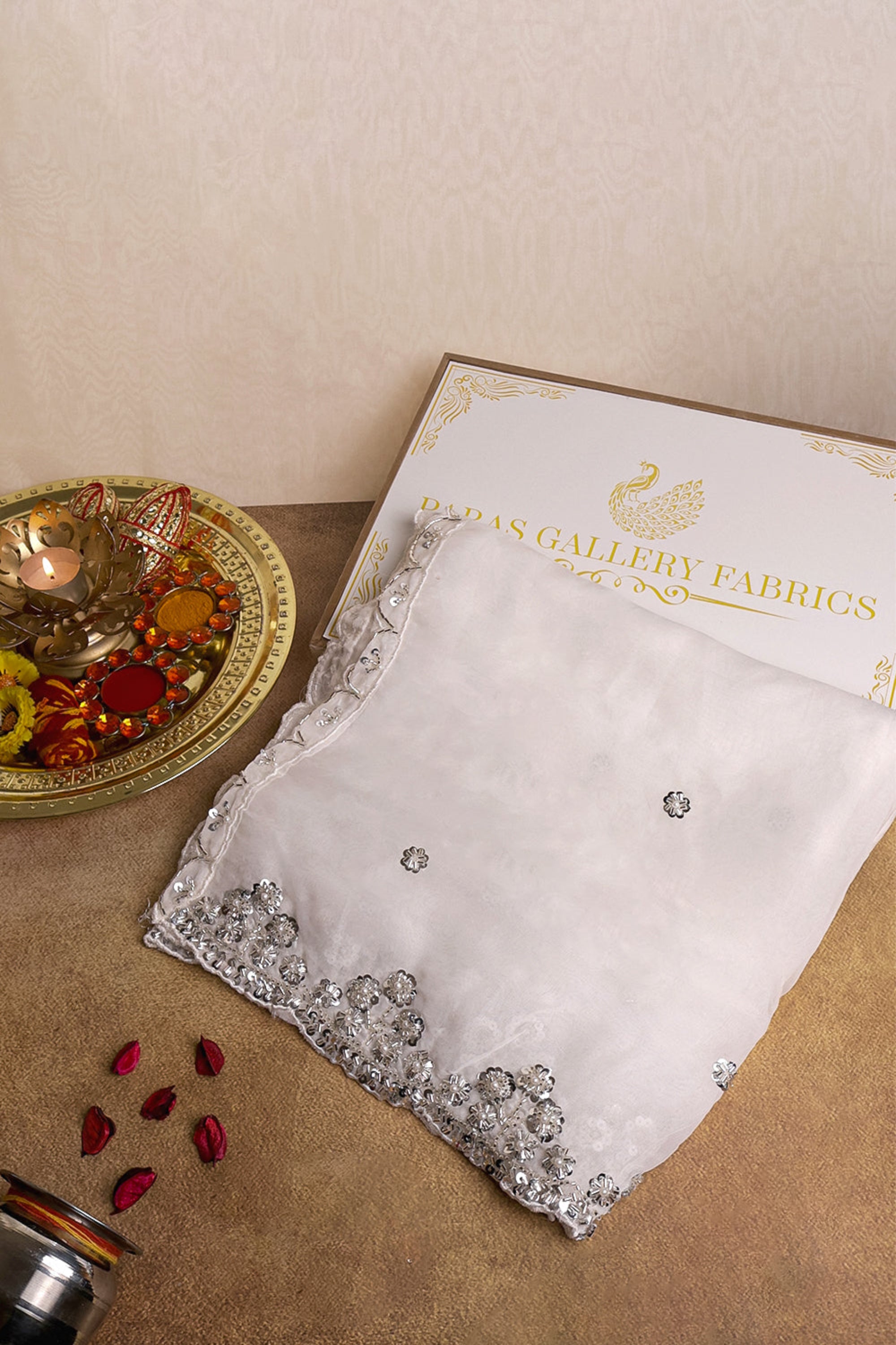 White Dyeable Organza Dupatta With All Over Katdana, Bead And Sequins Work 12225