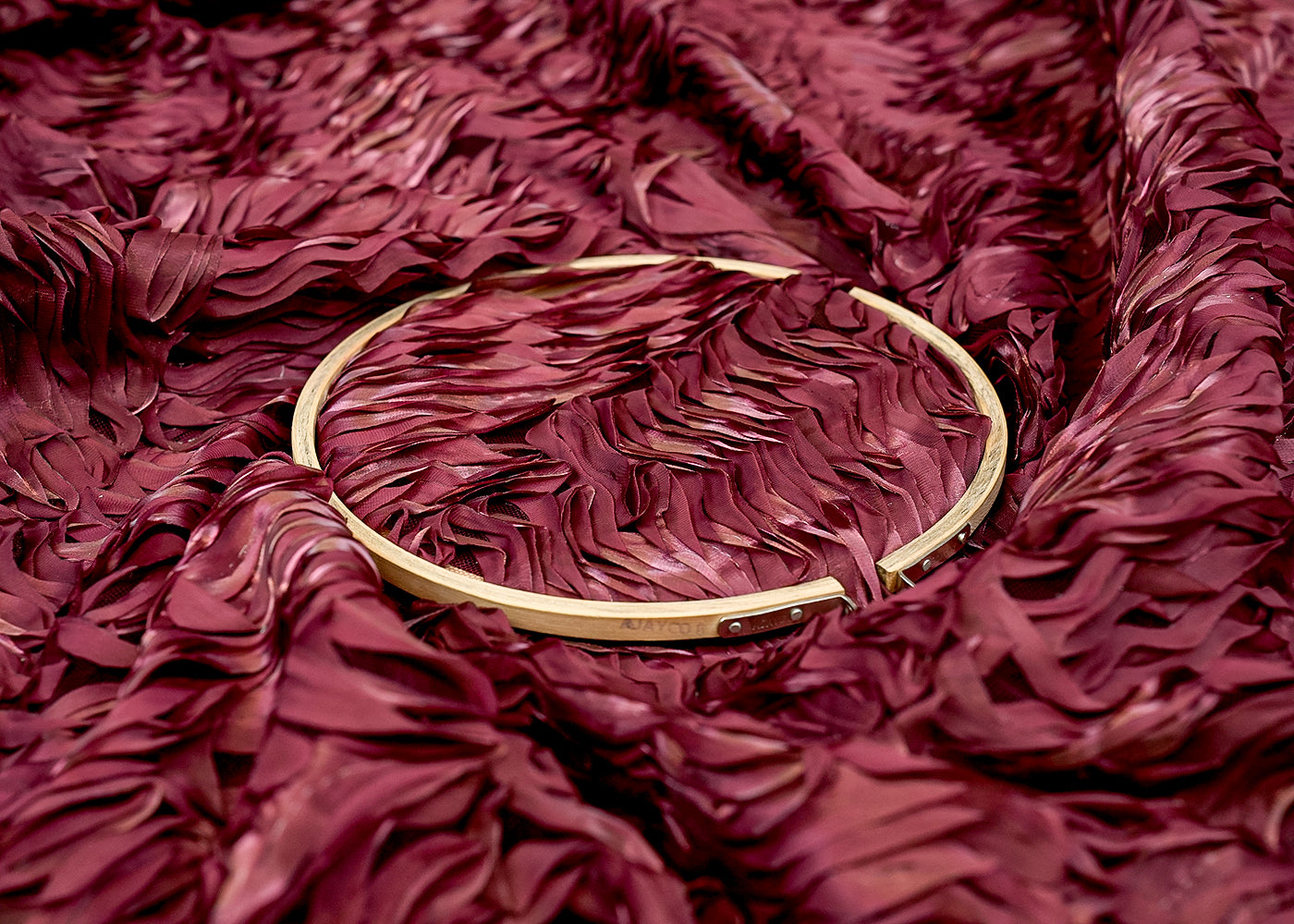 Imported Wine Net Fabric with Allover Pleated Ribbon Work