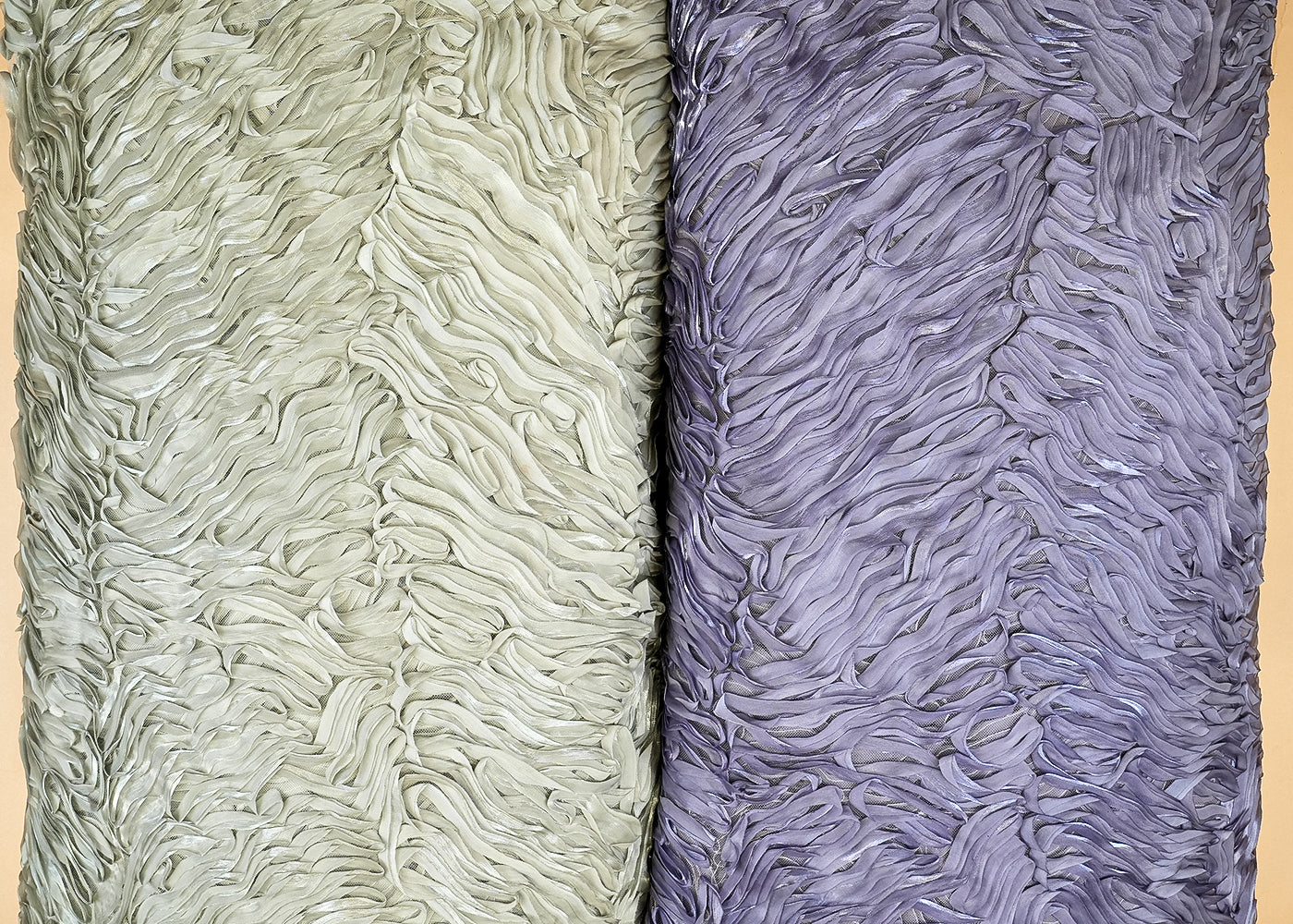 Imported Sea Green Net Fabric with Allover Pleated Ribbon Work