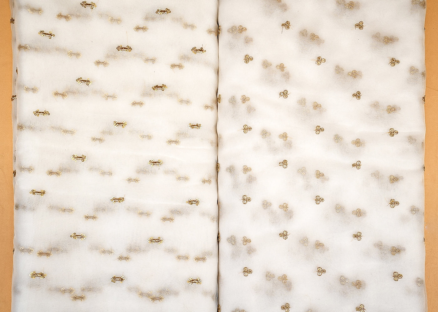 The Noor - White Organza with Classic Golden Buti of Thread & Sequins | 12295