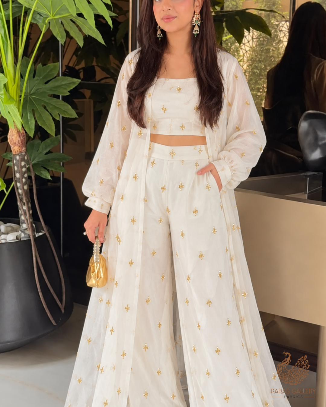 The Noor - White Organza with Classic Golden Buti of Thread & Sequins 12301