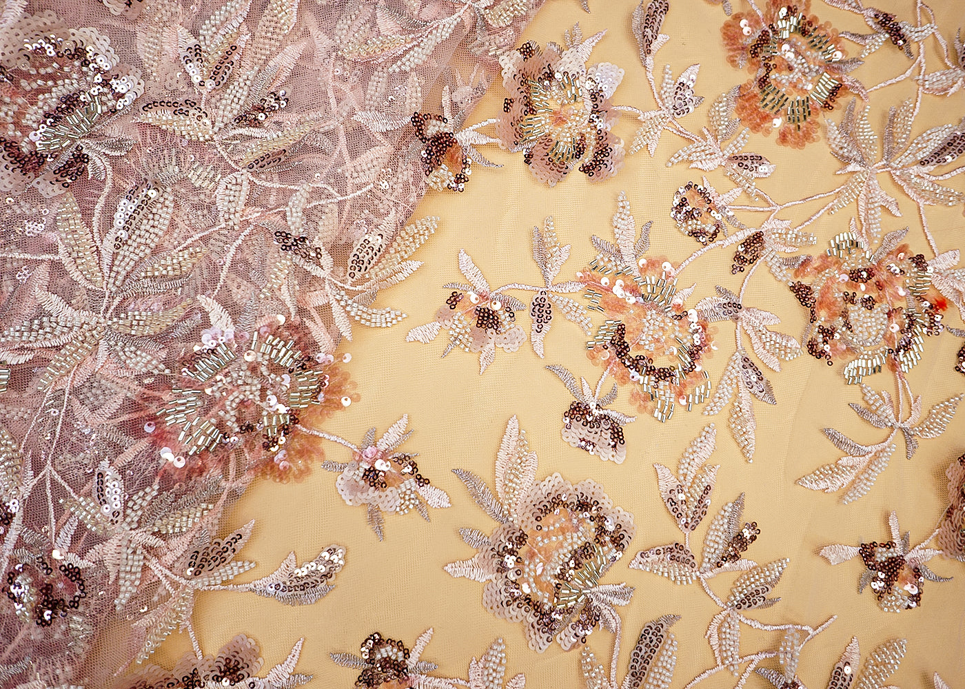 Pink Imported Net Fabric with Sequin, Kutdana & Bead Handwork with Intricate Detailing
