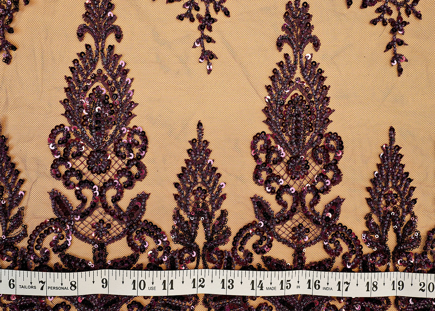 Wine Imported Net Fabric with Sequin & Kutdana Handwork with Scalloped Elegance