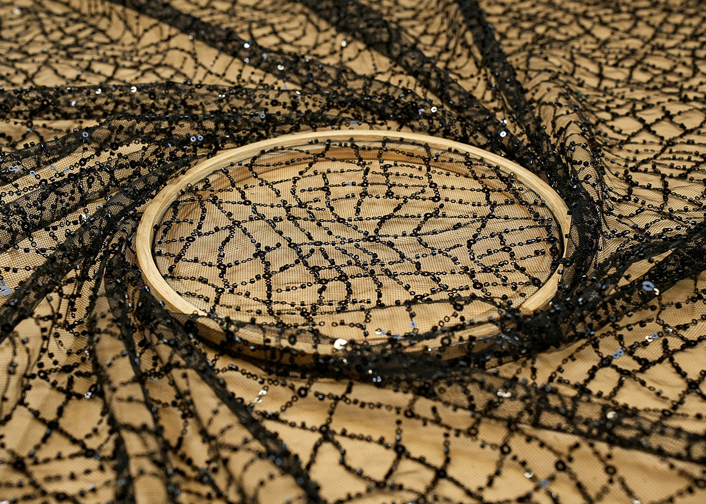 Black Imported Net Fabric with Sequin, Kutdana & Bead Handwork with Intricate Detailing
