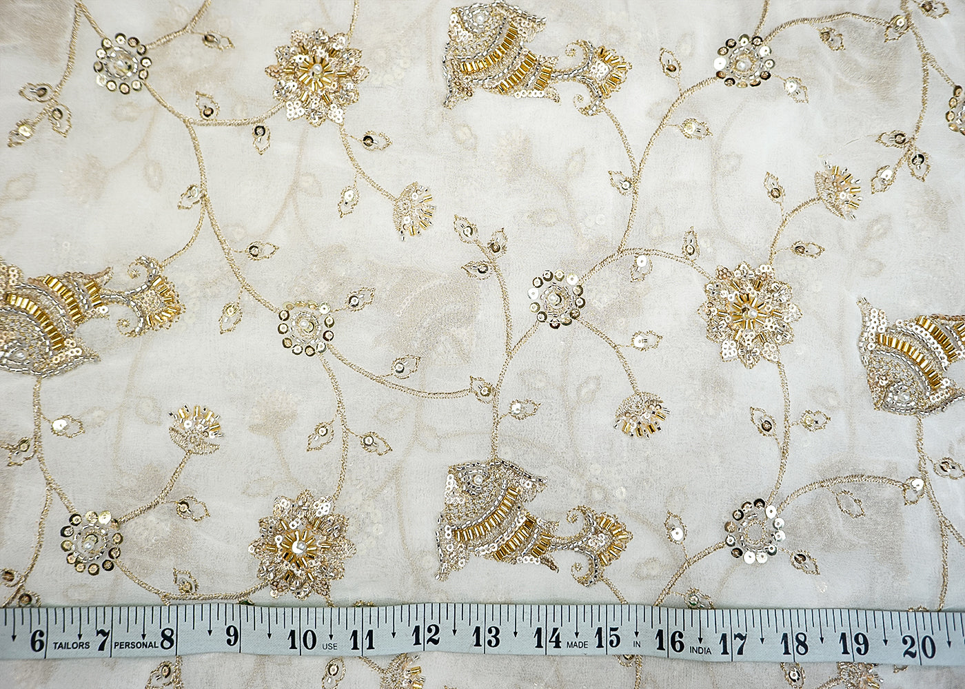 Glamorous Georgette Fabric with Fish & Allover Sequins, Bead, Kutdana and Threadwork