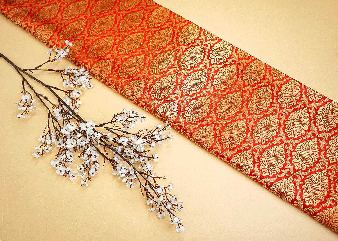 Red Regal Radiance Banarasi Brocade with Allover Golden Thread Handloom