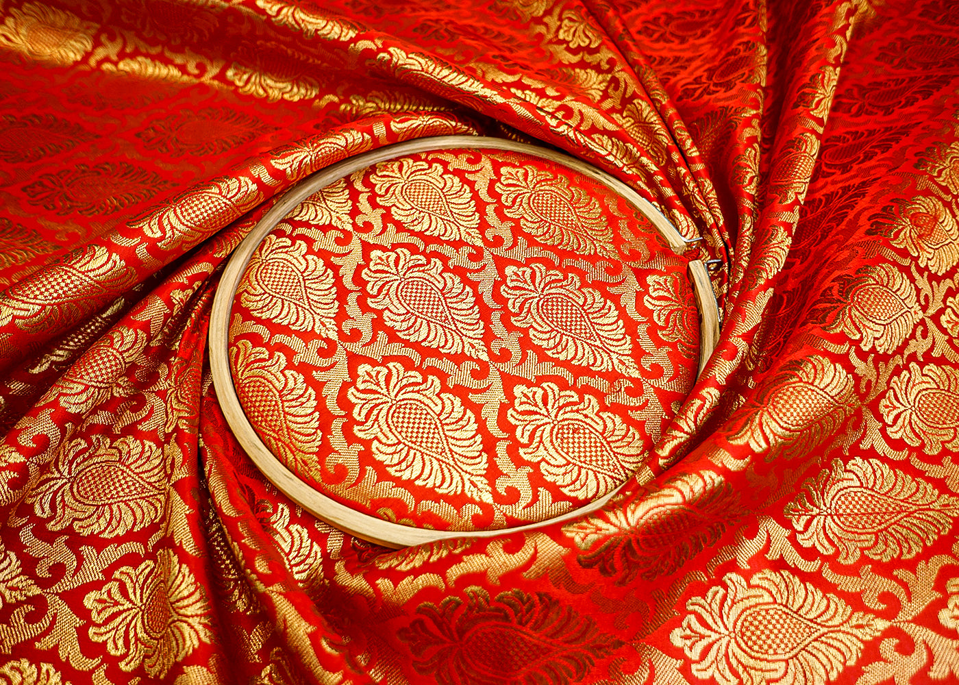 Red Regal Radiance Banarasi Brocade with Allover Golden Thread Handloom
