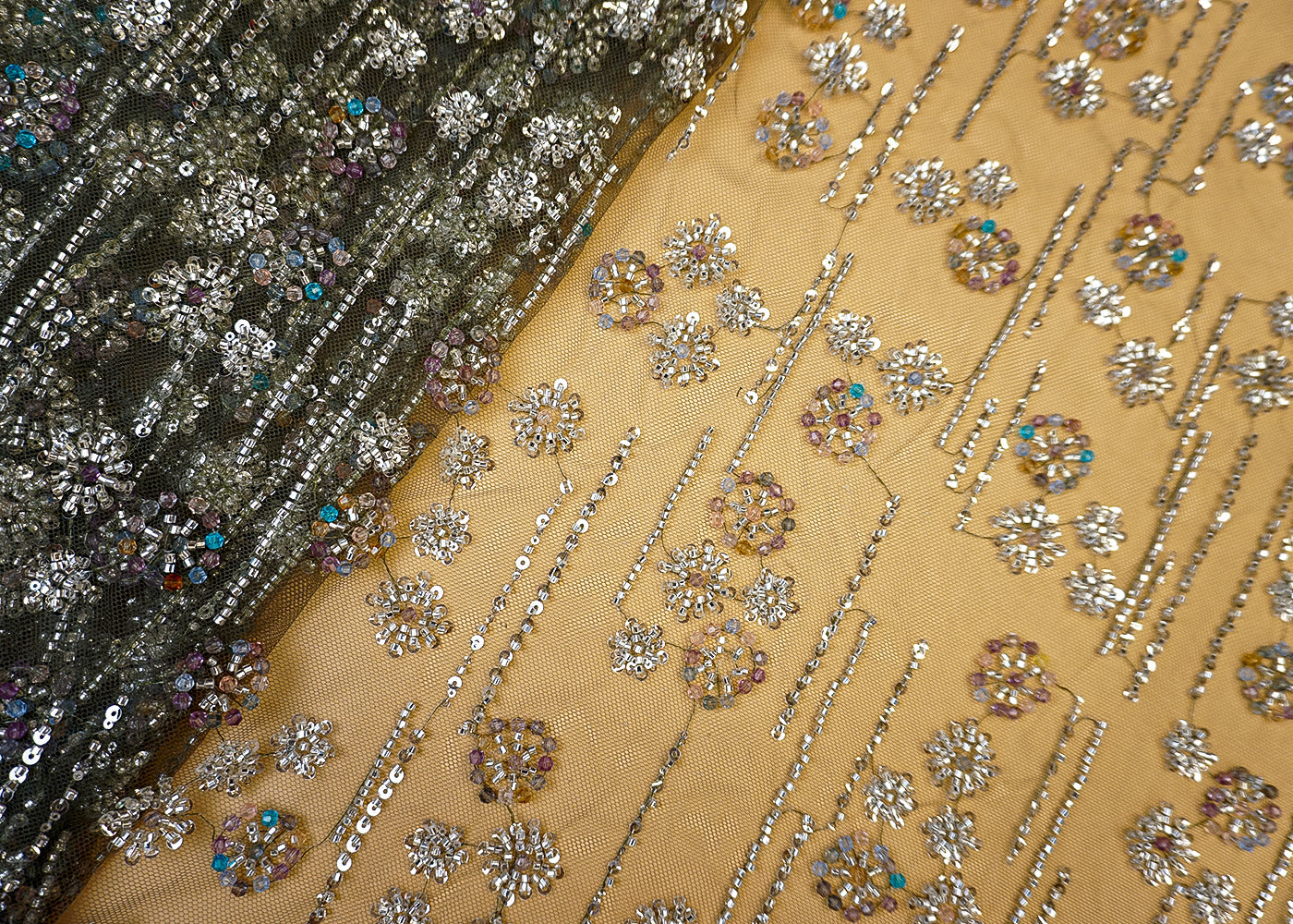 Imported Mehendi Net Fabric with Allover Sequins, Beads & Katdana Work