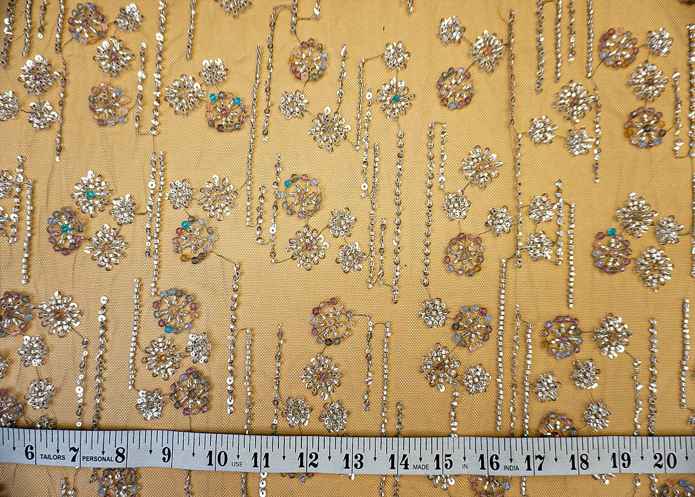 Imported Mehendi Net Fabric with Allover Sequins, Beads & Katdana Work