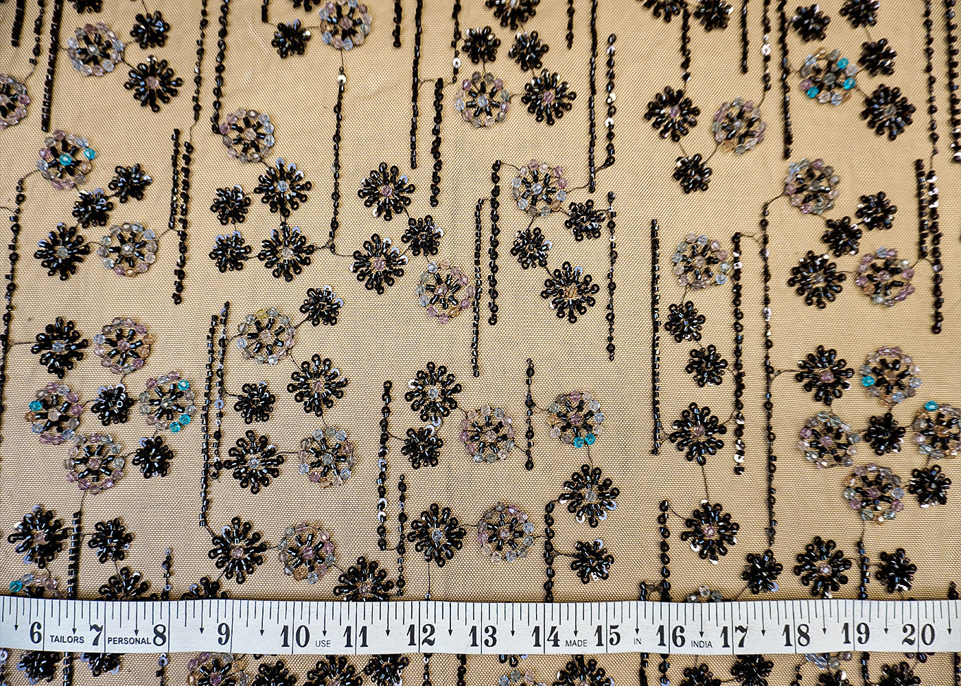 Imported Black Net Fabric with Allover Sequins, Beads & Katdana Work