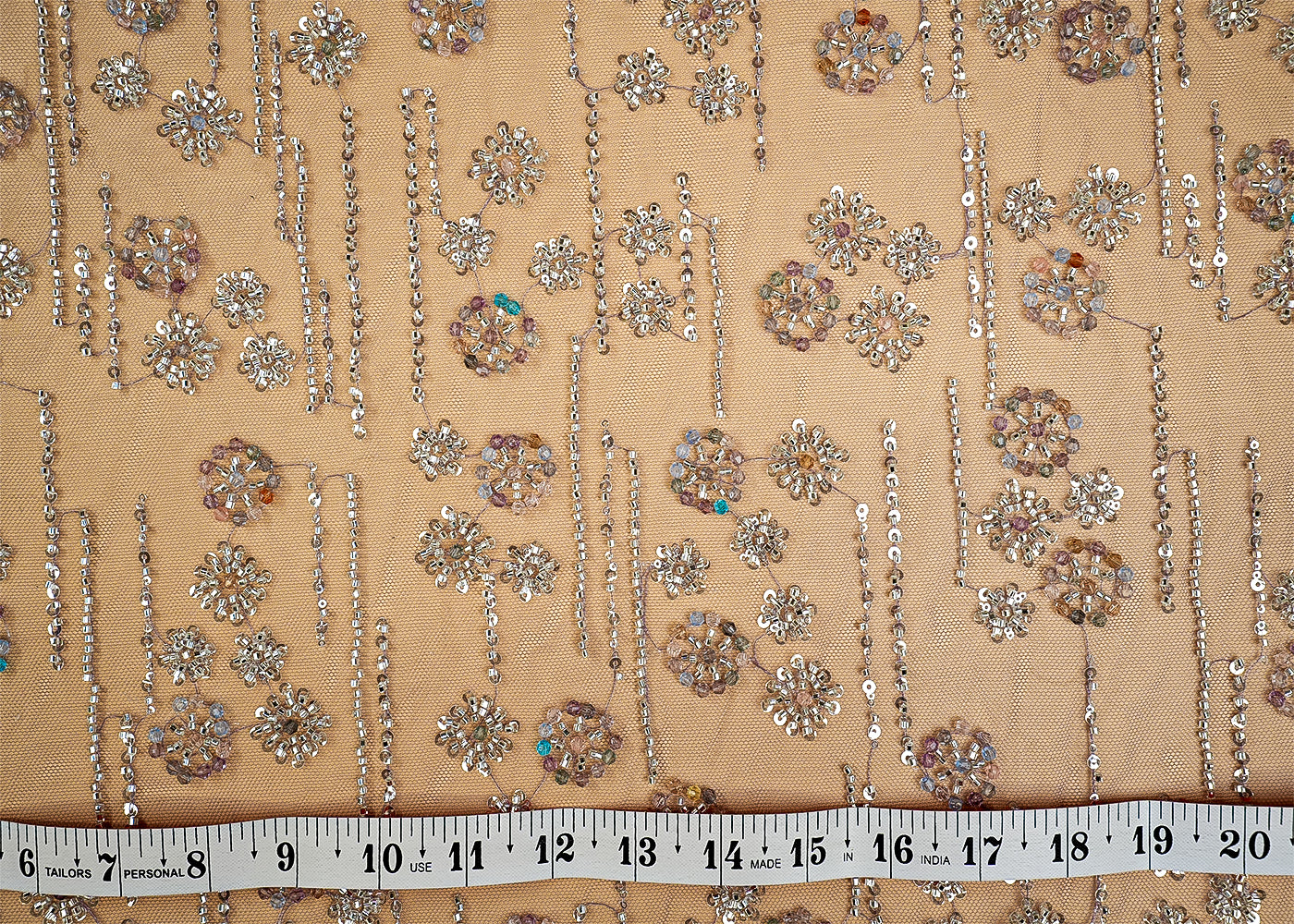 Purple Imported Net Fabric with Allover Sequins, Beads & Katdana Work