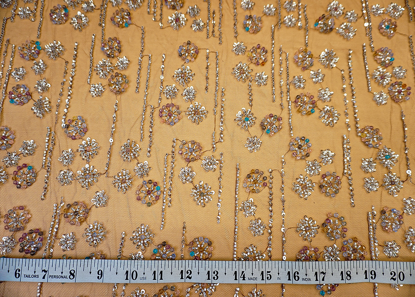 Imported Coffee Net Fabric with Allover Sequins, Beads & Katdana Work